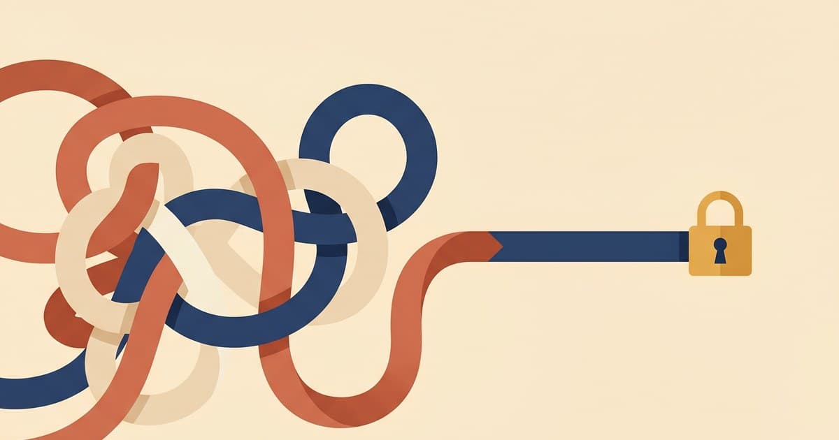 Flat illustration of a long ribbon simplifying into a short clean labeled one