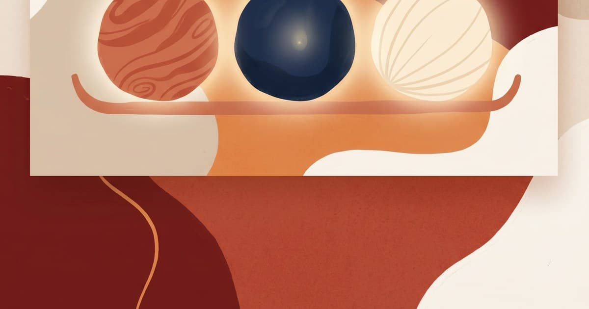 Flat illustration of three softly glowing orbs on a shelf, each a different color