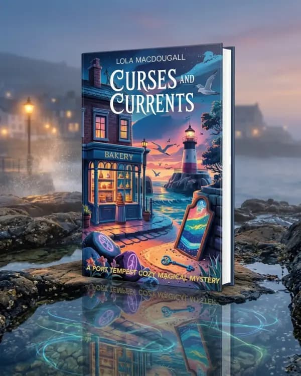 Curses and Currents by Lola MacDougall, hardcover mockup