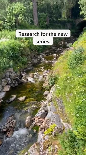 Short video still: a mossy stream, captioned Research for the new series
